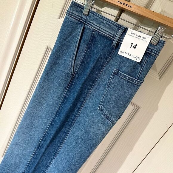 NWT Ann Taylor Colorblock Wide Leg Two Tone Tuxedo Stripe Trouser Jeans 14 - Picture 10 of 12